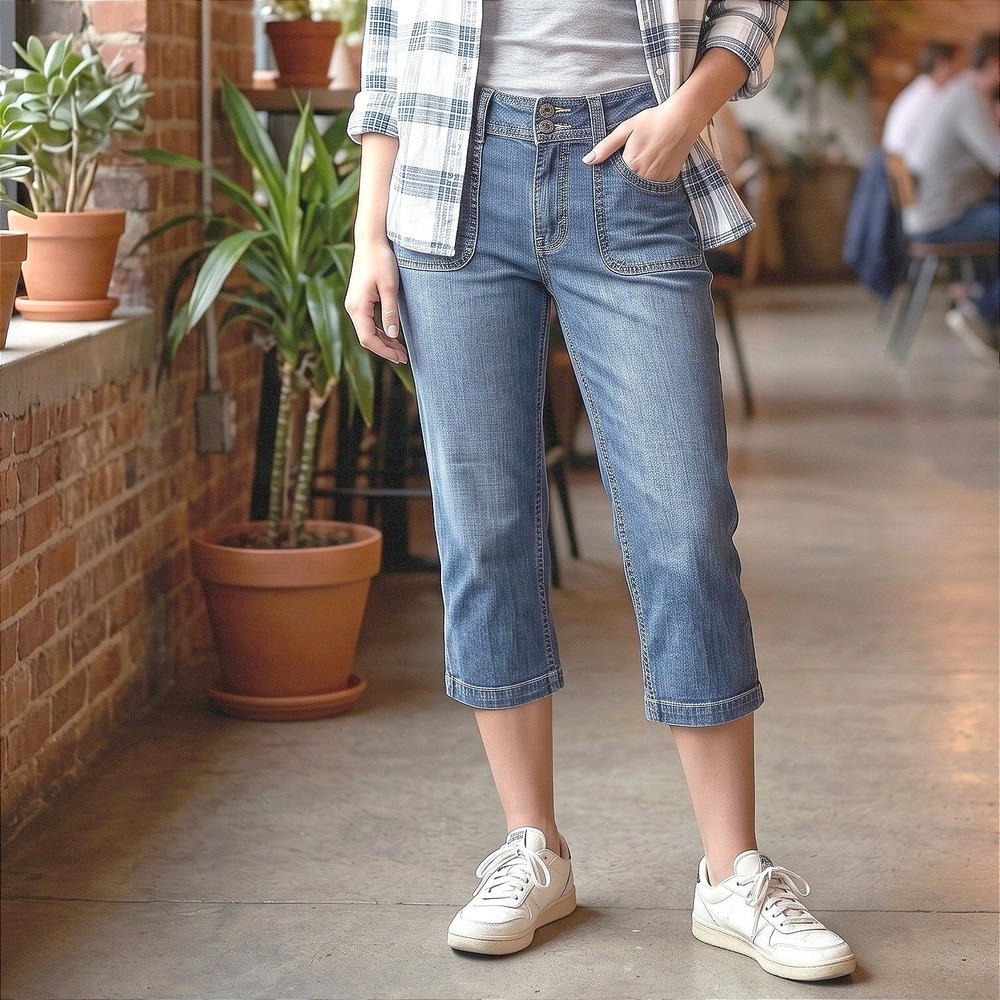 Riders by Lee Capri Jeans Blue Denim Cotton Stretch Womens 6 M (27x18) Slims You